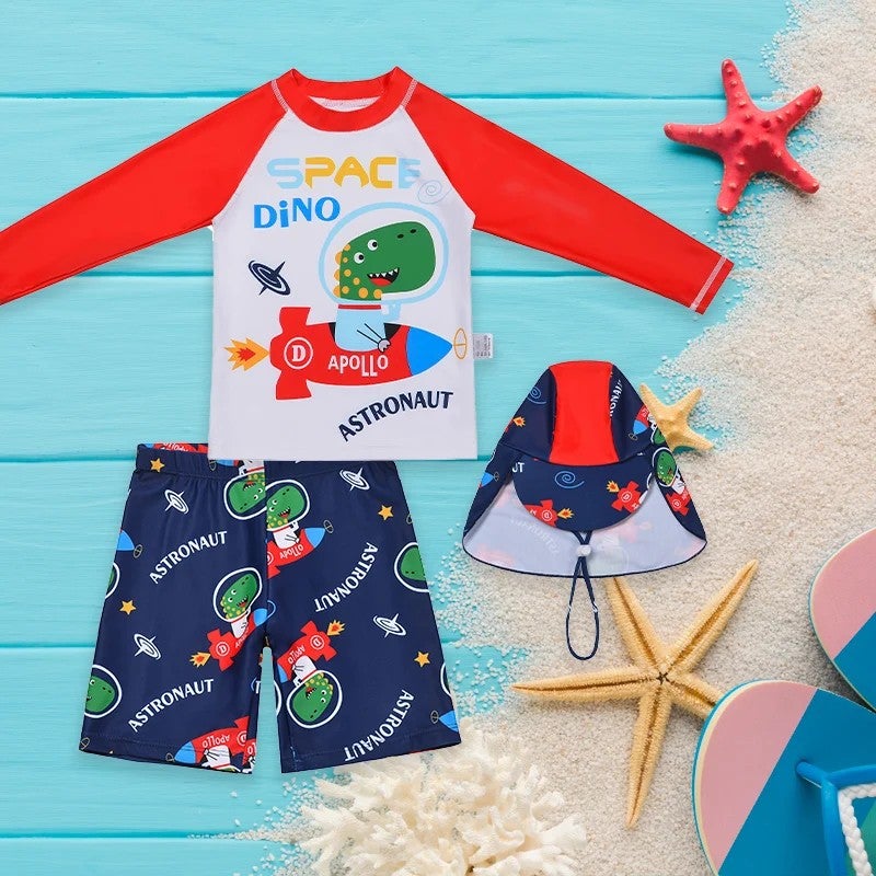 Bluejw High Quality Kids Swimsuit for Boys Girls Summer Sportswear Set With Long Sleeves Hat  Cheap Children's Swimming Suit - Image 4
