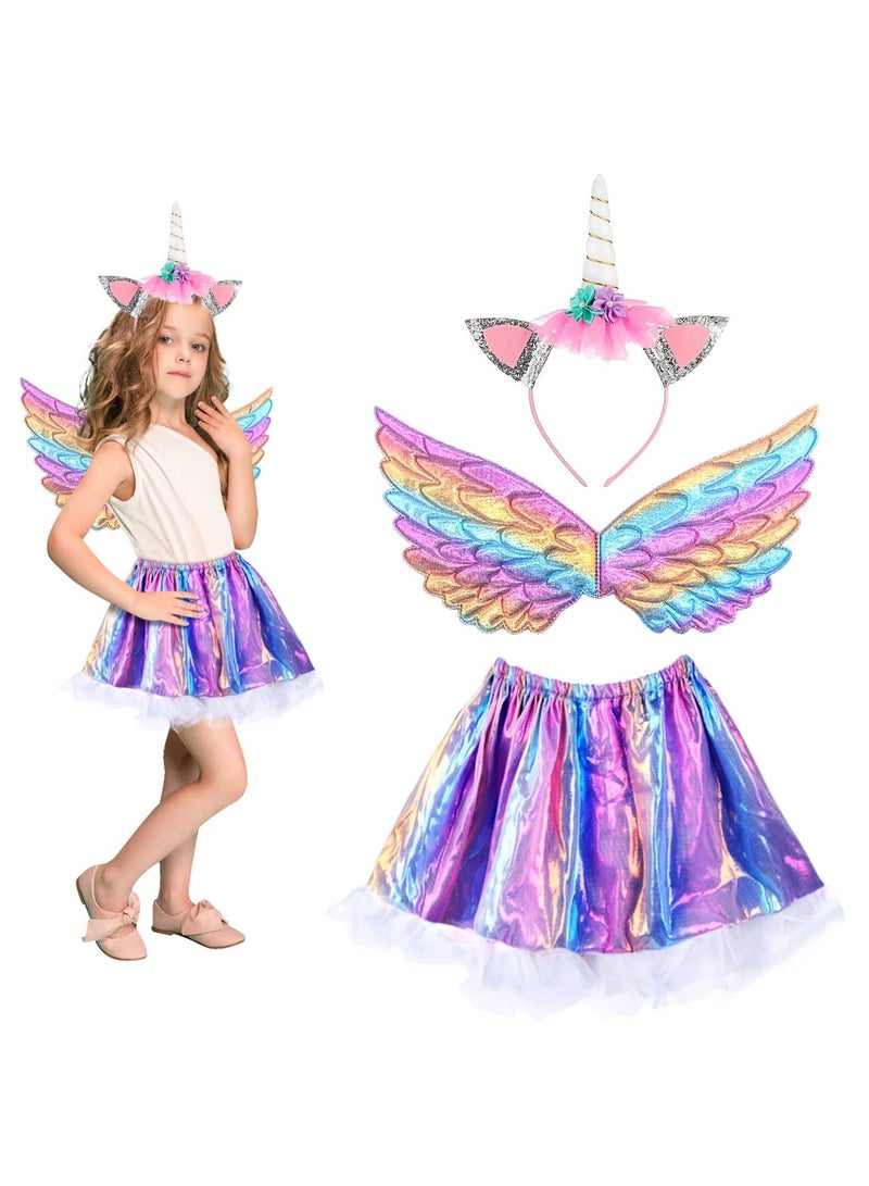 3 Piece Girls Costume, Macaron Princess Dress Up Outfit with Tutu Skirt Headband, for 3-10y Kids Carnival Cosplay Costume Accessories - Image 1