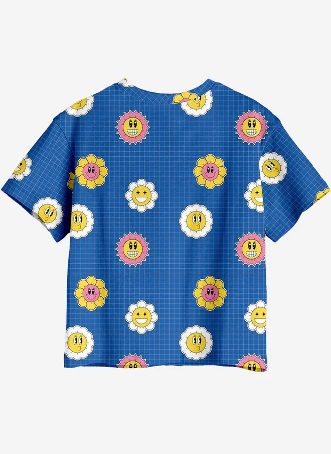 Bonkids BONKIDS Girls Conversational Printed Cap Sleeves Applique Cotton Oversized T-shirt