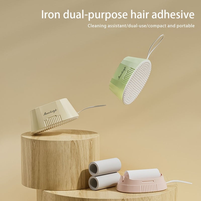 Green Portable Lint Roller For Clothes Bedding And Carpets Dual Purpose Hair Remover No Battery Needed - Image 1