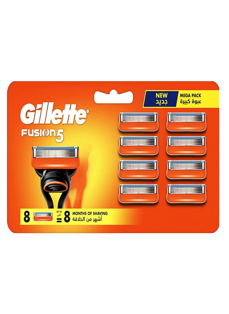 Gillette - 8-Piece Fusion 5 Men Razor Blades Refills Orange/Silver - Image 1