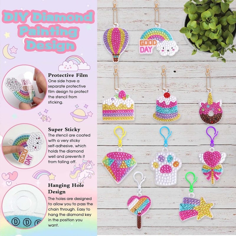 PLUSPOINT Unicorn Diamond Painting Kit Gem Art Keychains 5D Diamond Art Craft Kit for Kids 15 PCs DIY Diamond Art Key Chains Creative Decorative Pendant Key Ring for Ages 512 Birthday Festival Gift - Image 2
