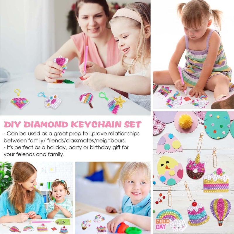 PLUSPOINT Unicorn Diamond Painting Kit Gem Art Keychains 5D Diamond Art Craft Kit for Kids 15 PCs DIY Diamond Art Key Chains Creative Decorative Pendant Key Ring for Ages 512 Birthday Festival Gift - Image 4