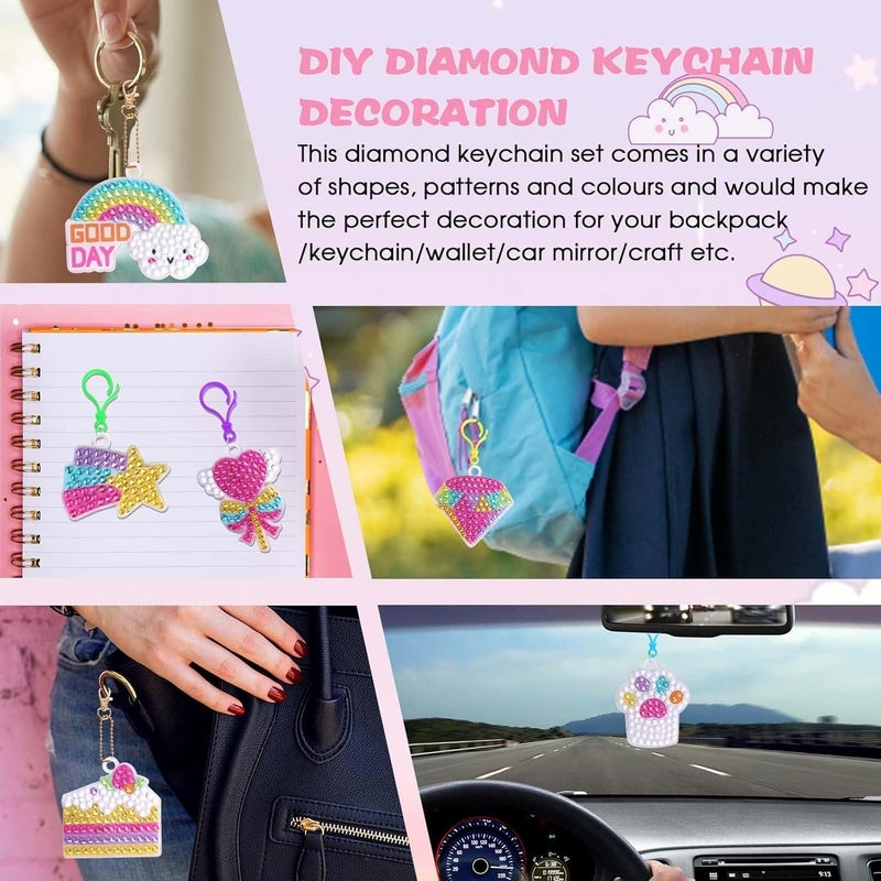 PLUSPOINT Unicorn Diamond Painting Kit Gem Art Keychains 5D Diamond Art Craft Kit for Kids 15 PCs DIY Diamond Art Key Chains Creative Decorative Pendant Key Ring for Ages 512 Birthday Festival Gift - Image 3