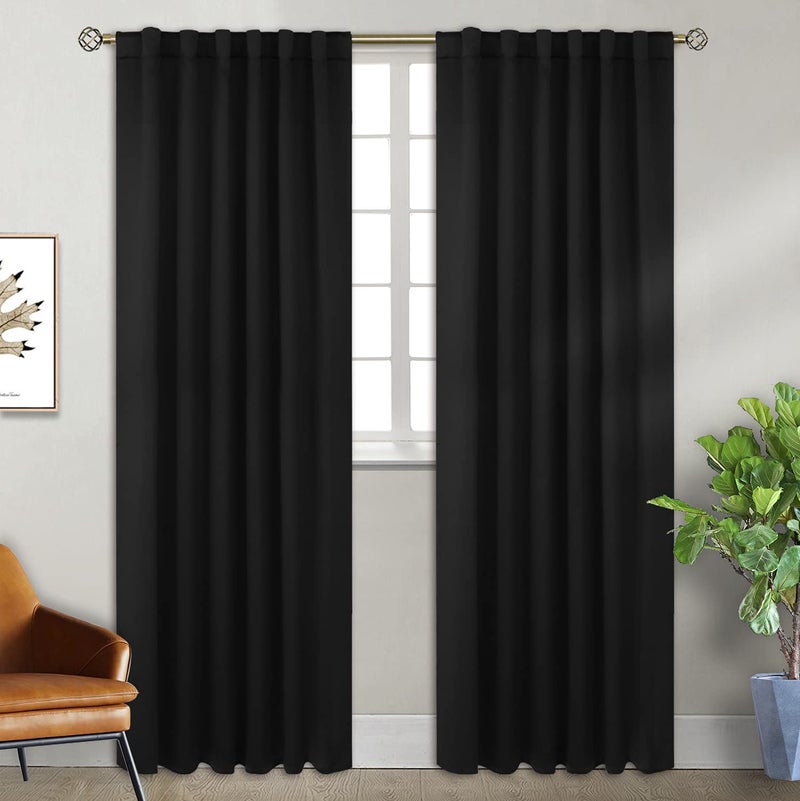 BGment ستائر Brackout Blackout بطول 84 بوصة لغرفة النوم - جيب قضيب معزول حراري وعلامة علامات التبويب الظهر لغرفة المعيشة 2 لوحات ستارة النافذة (52 × 84 بوصة أسود) - Image 1