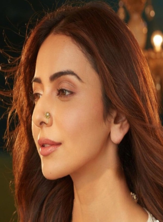 اكسيشر دبوس أنف تقليدي من أكسيشر للنساء والفتيات، مطلي بالذهب المؤكسد، على شكل زهرة، بمشبك، بدون ثقب، قابل للتعديل، من نوع الضغط، مرصع بأحجار الراين، هدية مثالية - Image 2