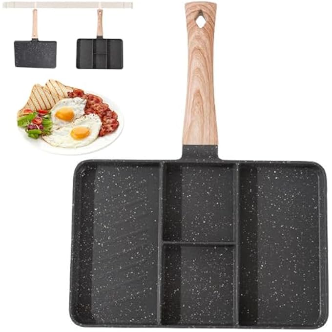 VAOdo 4Grid Breakfast Pan Nonstick Grill Pan Multifunctional 4 In 1 Steak Griddle Pan Compatible With All Stoves Free Of Pfoa And Ptfe Black - Image 1