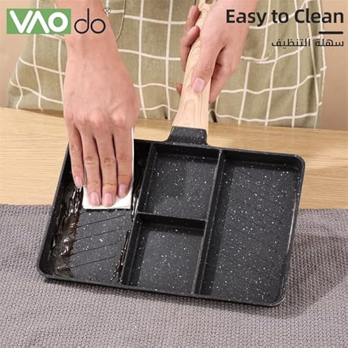 VAOdo 4Grid Breakfast Pan Nonstick Grill Pan Multifunctional 4 In 1 Steak Griddle Pan Compatible With All Stoves Free Of Pfoa And Ptfe Black - Image 4