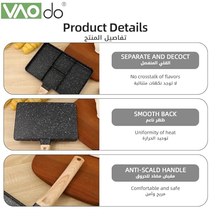 VAOdo 4Grid Breakfast Pan Nonstick Grill Pan Multifunctional 4 In 1 Steak Griddle Pan Compatible With All Stoves Free Of Pfoa And Ptfe Black - Image 5
