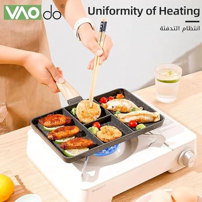 VAOdo 4Grid Breakfast Pan Nonstick Grill Pan Multifunctional 4 In 1 Steak Griddle Pan Compatible With All Stoves Free Of Pfoa And Ptfe Black - Image 3