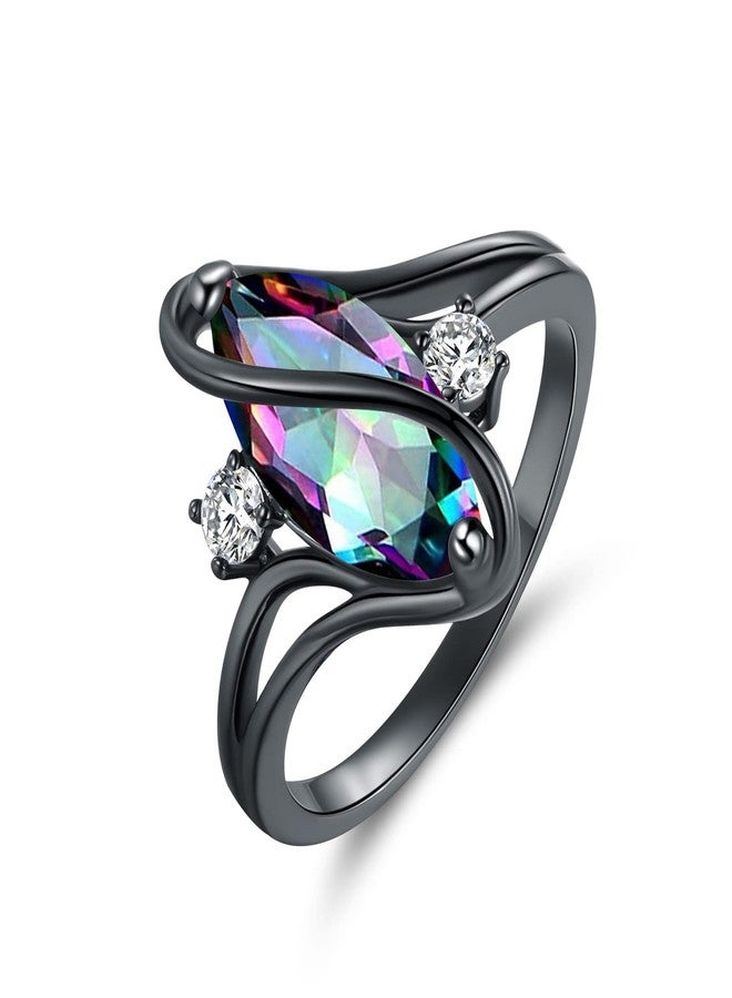 VOLUKA 18K Black Gold Plated Rainbow CZ Marquise Rings for Women Cocktail Promise Eternity Band Party Birthday Gifts Fashion Jewelry(7) - Image 1