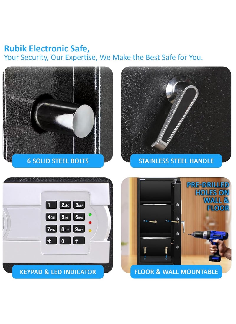 Rubik - Safe Box Large with Digital Keypad and Key Lock, Security Locker for Money Files Folder Documents Jewelry Office Home RB90EG (Size, 90x40x50cm) Black - Image 1