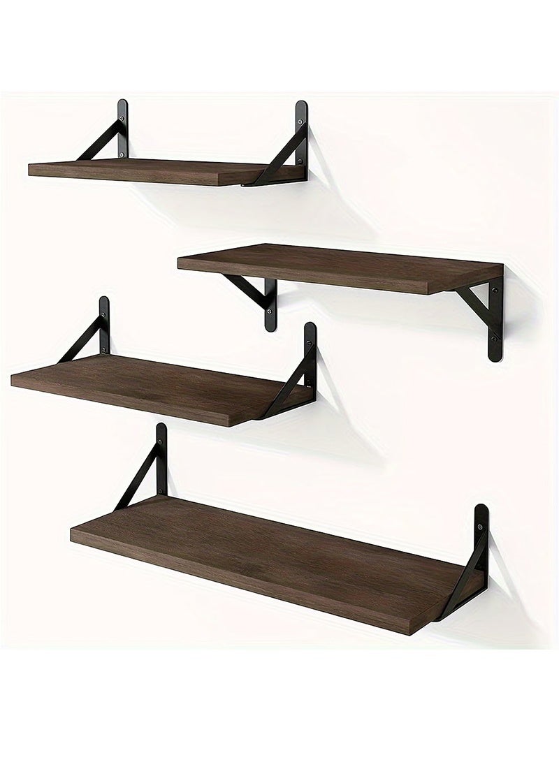 Topyich 4pcs Rustic Wood Floating Shelves, Wall Mounted Storage Rack, Photo & Vase Display Shelf, Wall Decor, Home Decor, Aesthetics Room Decor, Storage & Organization For Bathroom, Bedroom, Living Room - Image 1
