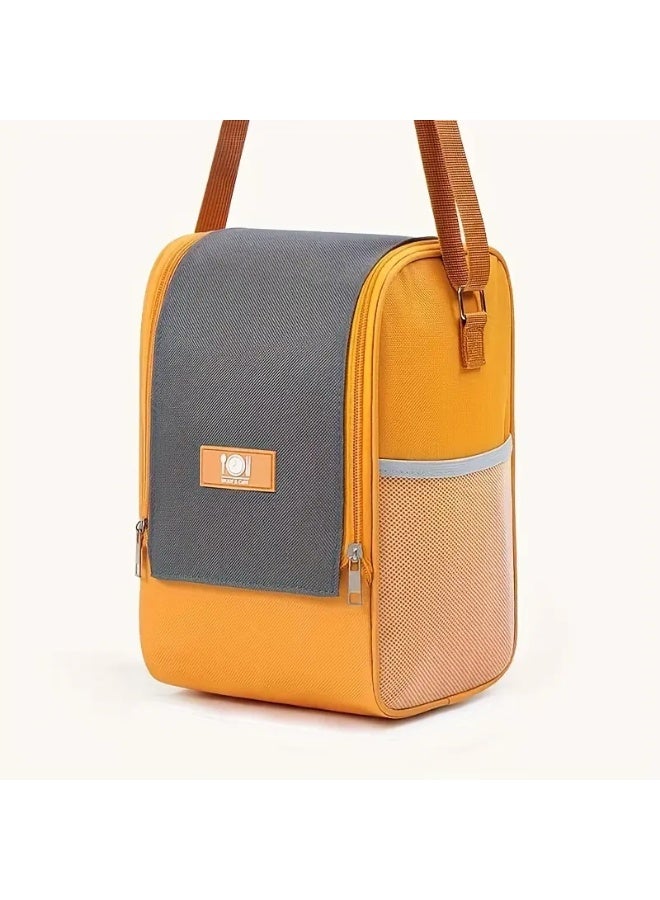 شنطة غداء معزولة وقابلة لاعادة الاستخدام للبالغين من الرجال والنساء، شنطة كبيرة مانعة للتسرب، لون أورانج - Image 1