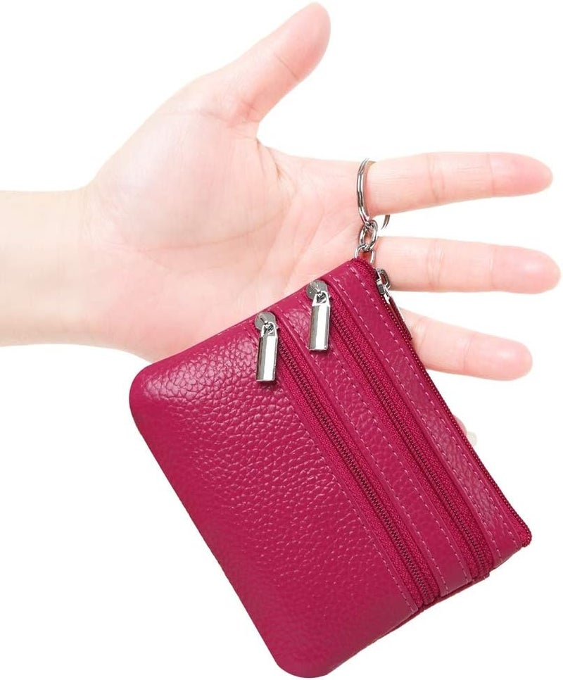 Cynure Women's Genuine Leather Coin Purse Mini Pouch Change Wallet with Keychain - Image 2
