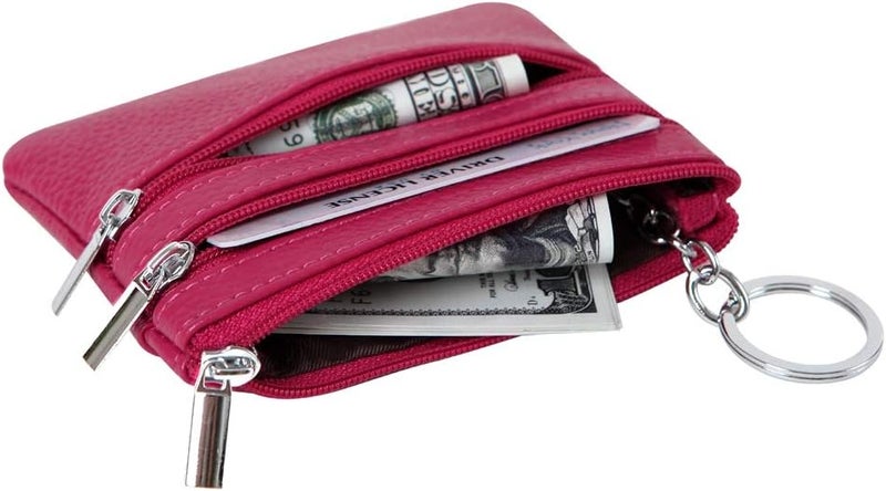 Cynure Women's Genuine Leather Coin Purse Mini Pouch Change Wallet with Keychain - Image 4