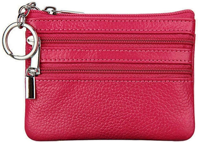 Cynure Women's Genuine Leather Coin Purse Mini Pouch Change Wallet with Keychain - Image 1