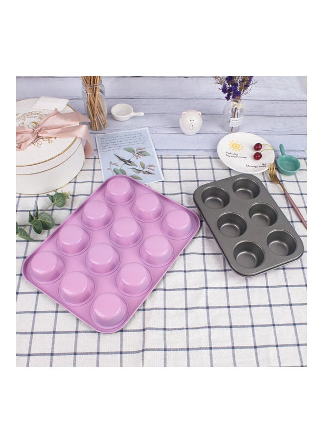 Generic - 6/12 Piece Superior Carbon Steel Non-Stick Cake Bakeware Multiple Pattern Doughnut Banana Minnow Cat Claw Round Baking Mould Black 26.5*2.8*18.5cm - Image 1
