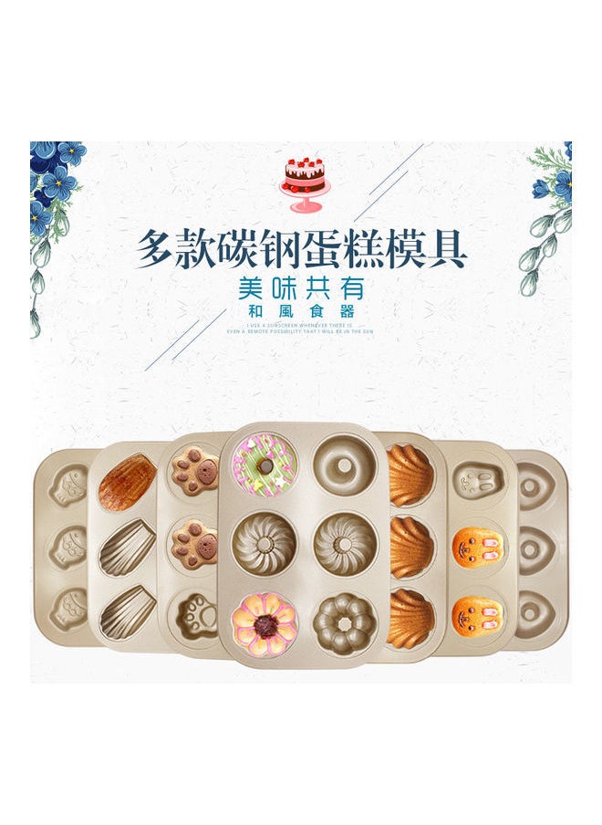 Generic - 6/12 Piece Superior Carbon Steel Non-Stick Cake Bakeware Multiple Pattern Doughnut Banana Minnow Cat Claw Round Baking Mould Black 26.5*2.8*18.5cm - Image 1