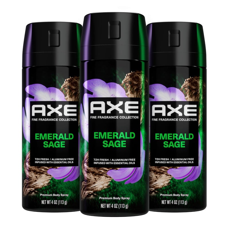 AXE Premium Deodorant Body Spray for Men Green Geranium 3 Count with 72H Odor Protection and Freshness Infused with Geranium, Cedar, and Patchouli Essential Oils 4 oz - Image 1