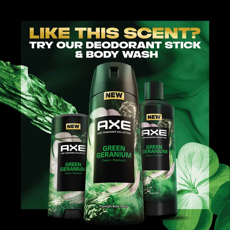 AXE Premium Deodorant Body Spray for Men Green Geranium 3 Count with 72H Odor Protection and Freshness Infused with Geranium, Cedar, and Patchouli Essential Oils 4 oz - Image 5