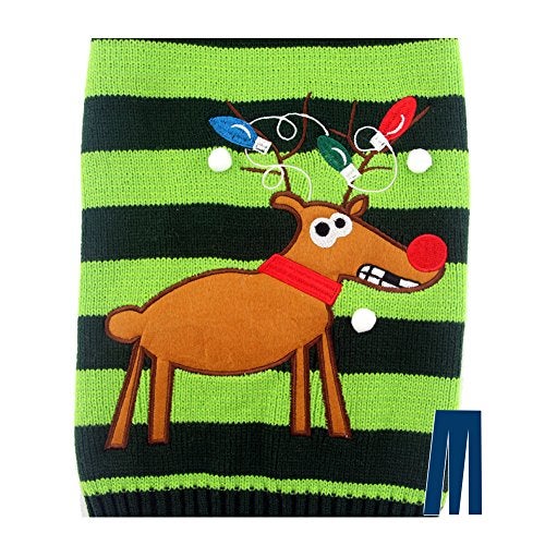 Mikayoo pet Sweater for Small Dog/cat,Ugly Sweater,Color Horizontal Stripes,Christmas Holiday Xmas, Elk Series, Reindeer Series,with Lights and Snowball(S) - Image 3