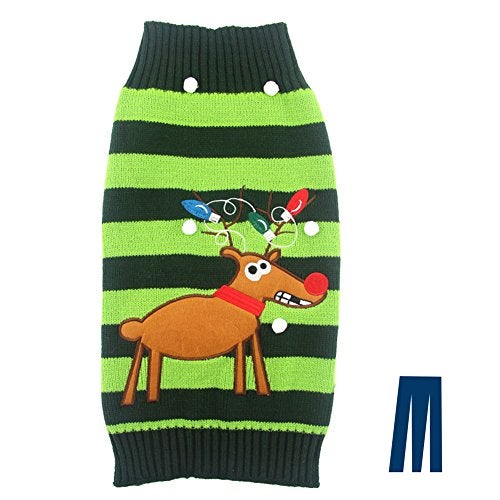 Mikayoo pet Sweater for Small Dog/cat,Ugly Sweater,Color Horizontal Stripes,Christmas Holiday Xmas, Elk Series, Reindeer Series,with Lights and Snowball(S) - Image 5