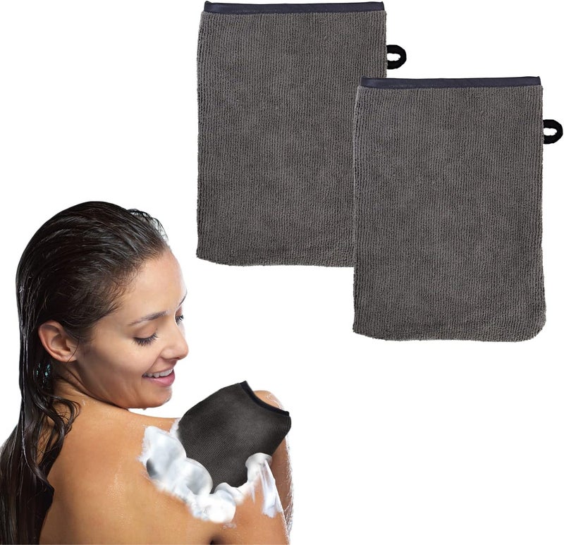 DBOO 2 Pack Microfibre Body Wash Mitts, Soft Face Cleansing Mitts, Bath SPA Terry Cloth, Reusable Makeup Remover Mitt Gloves, 15x21 cm, Grey - Image 1