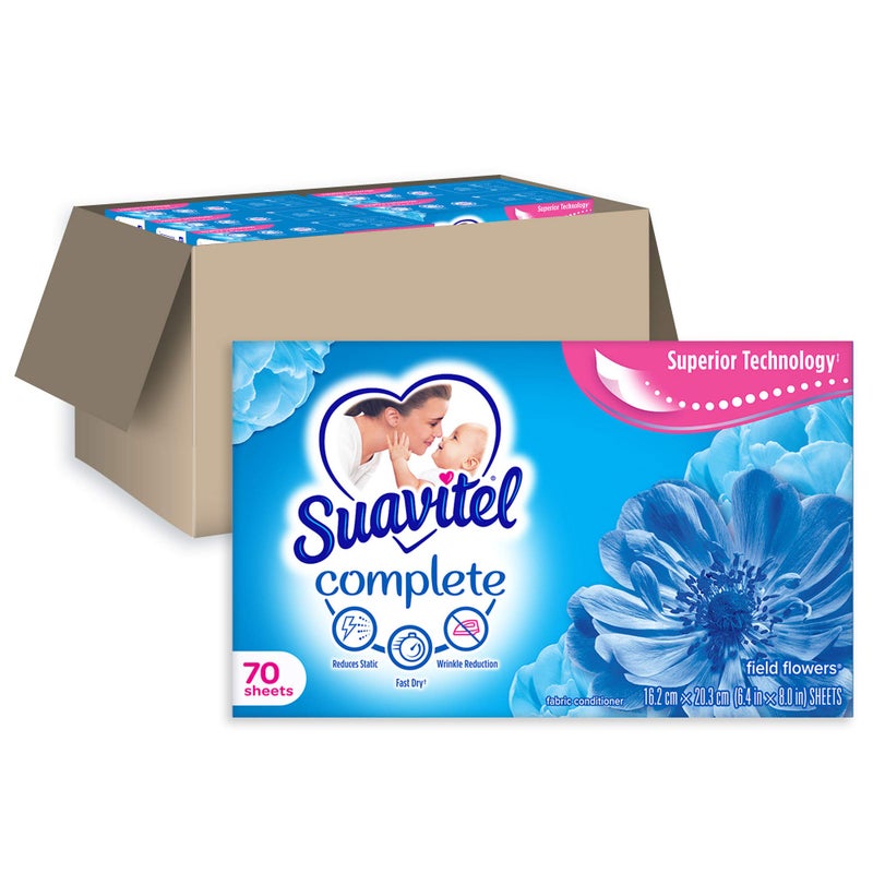 SUAVITEL Complete Dryer Sheets  Field Flowers  420 Sheets Total (70 Sheets|Case of 6) | Compare to Dryer Balls | Household Supplies | Laundry Scent Boosters  Laundry Sheets & Laundry Softener (139375)