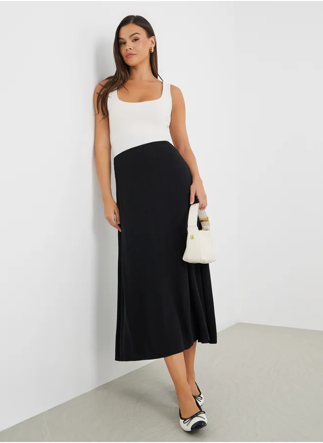 ستايلي Styli Solid Mid Rise A-Line Midi Skirt