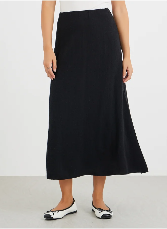 ستايلي Styli Solid Mid Rise A-Line Midi Skirt