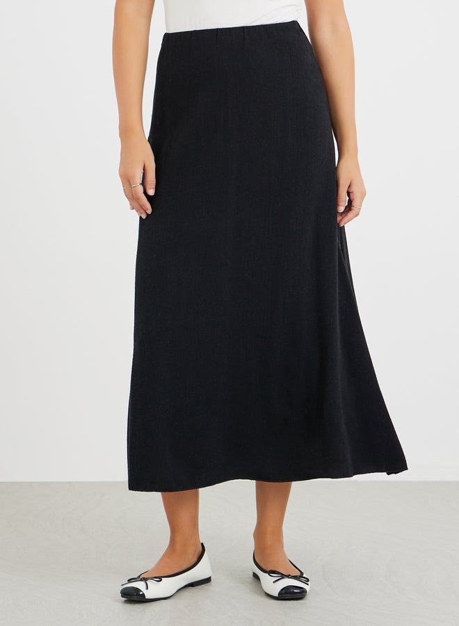 Styli Solid Mid Rise A-Line Midi Skirt - Image 2