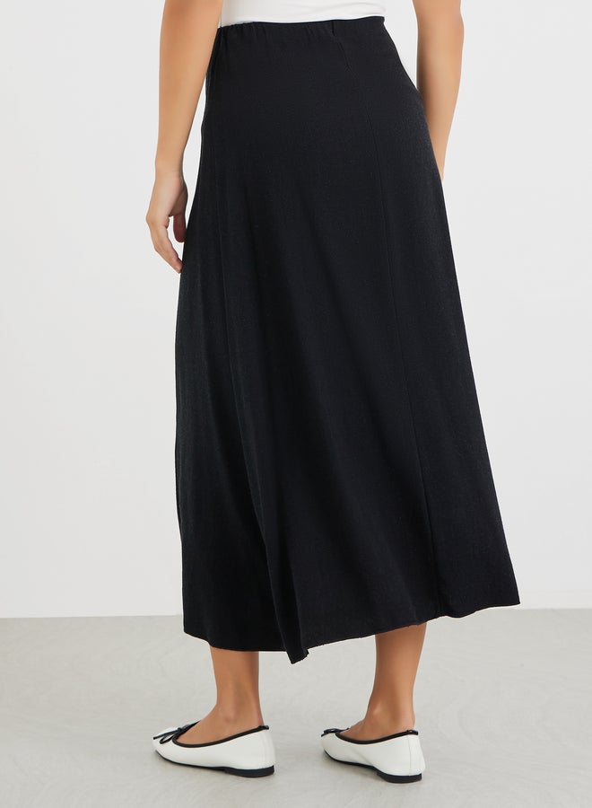 Styli Solid Mid Rise A-Line Midi Skirt - Image 4