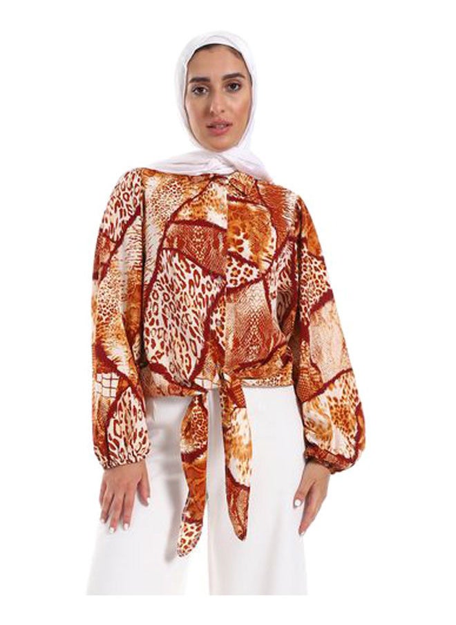 M.SOU - Brown, Camel & White Wild Animal Tie-able Women Shirt - Image 1