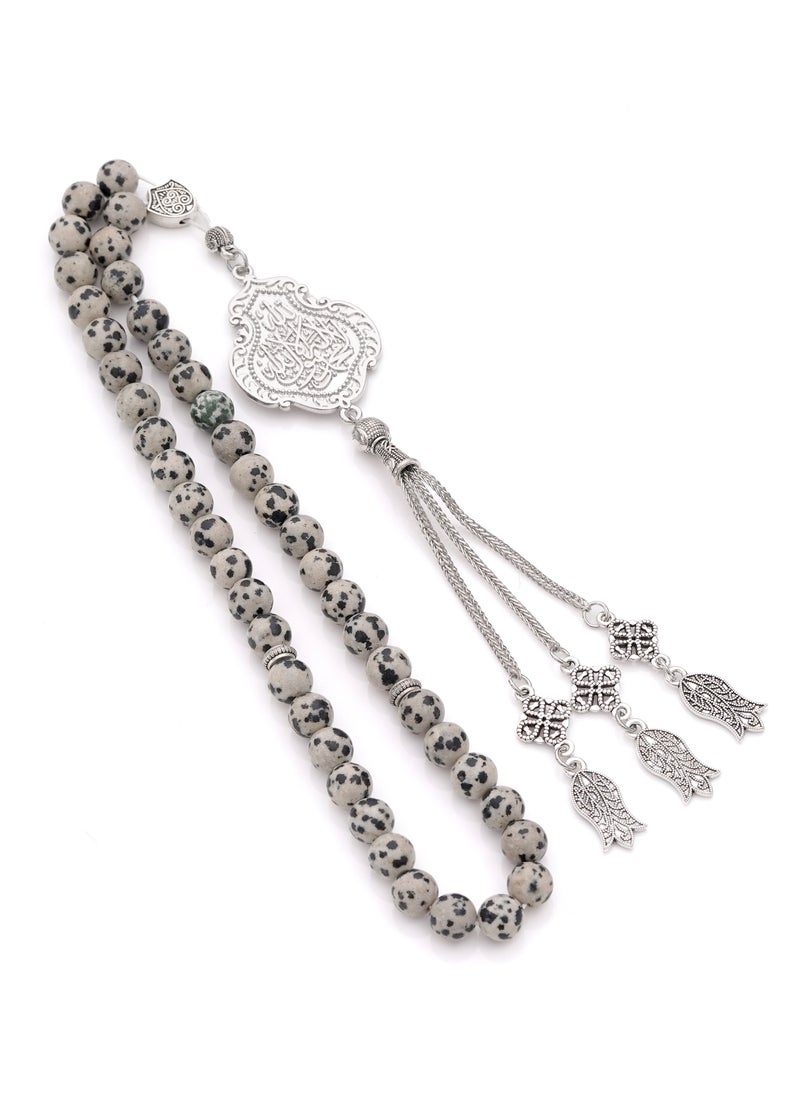 Subhati Gandeel Prayer Beads ( Misbah ) with metal Parts and Jasper Stones | 8 MM Beads - 45  - Image 2