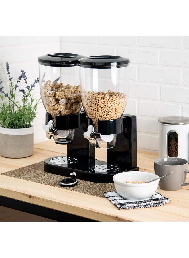 يُسلِّم موزع طعام جاف مزدوج التحكم - تخزين سهل ومنظم للحبوب أو طعام الكلاب أو الوجبات الخفيفة لجميع أنواع المكافآت، سعة 17.5 أونصة لكل سعة، أسود/كروم - Image 5