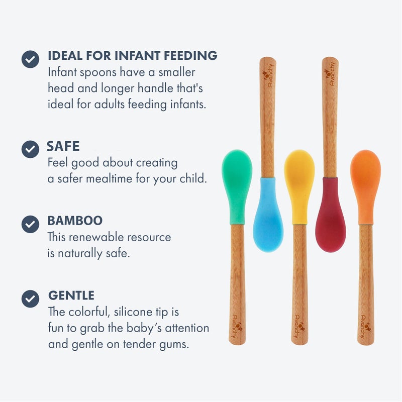 Avanchy Bamboo & Silicone Infant Training Spoons, BPA Free - Soft Tip, Easy on Gums, First Stage Feeding Utensils for Baby-Led Weaning, Self-Feeding, Assorted w/Pink - Image 4