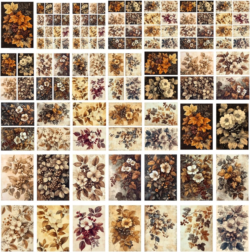 Flonz Decoupage Paper Pack (35 Sheets 6"x8") Autumn Blooms: Richly Detailed Botanical Illustrations Featuring Delicate Flowers and Berries, Set in Warm, Vintage Sepia Tones Vintage - Image 4