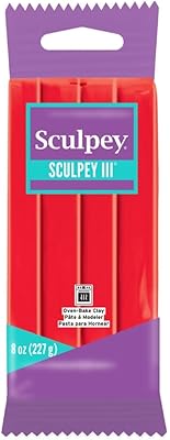 Sculpey Sculpey III Polymer Oven-Bake Clay, Red Hot Red, Non Toxic, 8 oz. bar, great for modeling, sculpting, holiday, DIY,  - Image 1