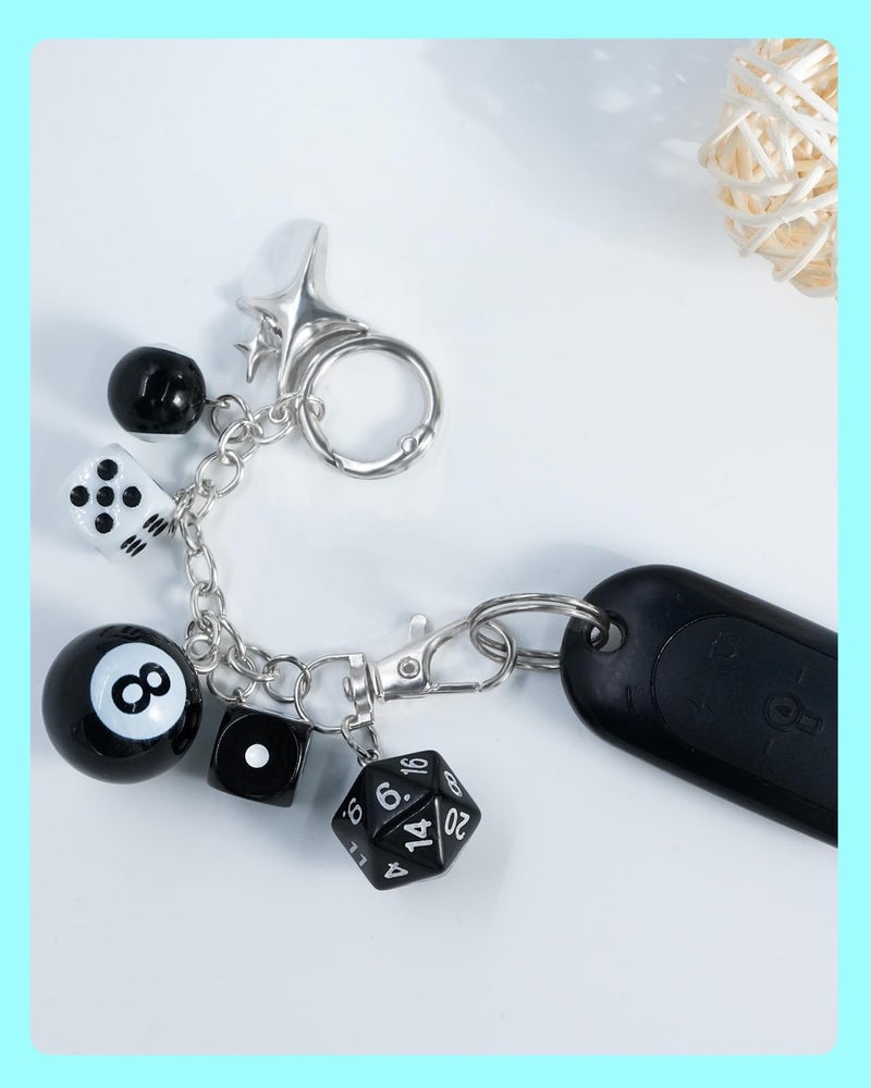 nylry 8 Ball Dice Bag Charms for Handbags Cut Keychains for Women Purse Charm Silver Aesthetic Y2K Keychain Accessories Black Cool Goth Keychain Charms for Purses Accessories-Ball&Dice - Image 3