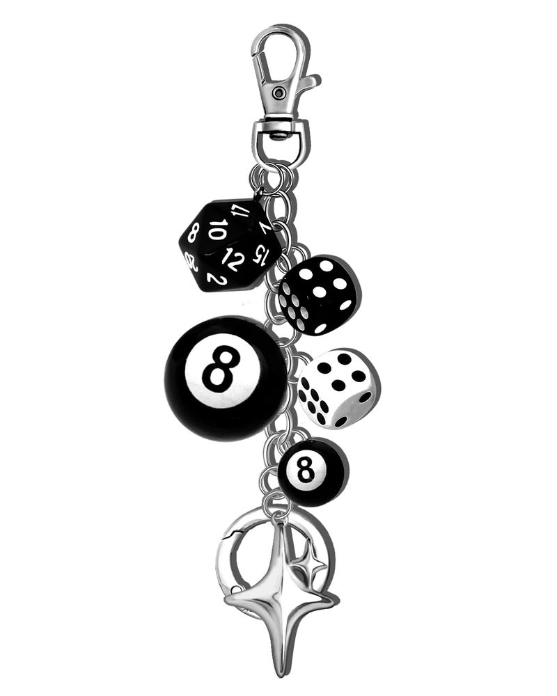 nylry 8 Ball Dice Bag Charms for Handbags Cut Keychains for Women Purse Charm Silver Aesthetic Y2K Keychain Accessories Black Cool Goth Keychain Charms for Purses Accessories-Ball&Dice - Image 1