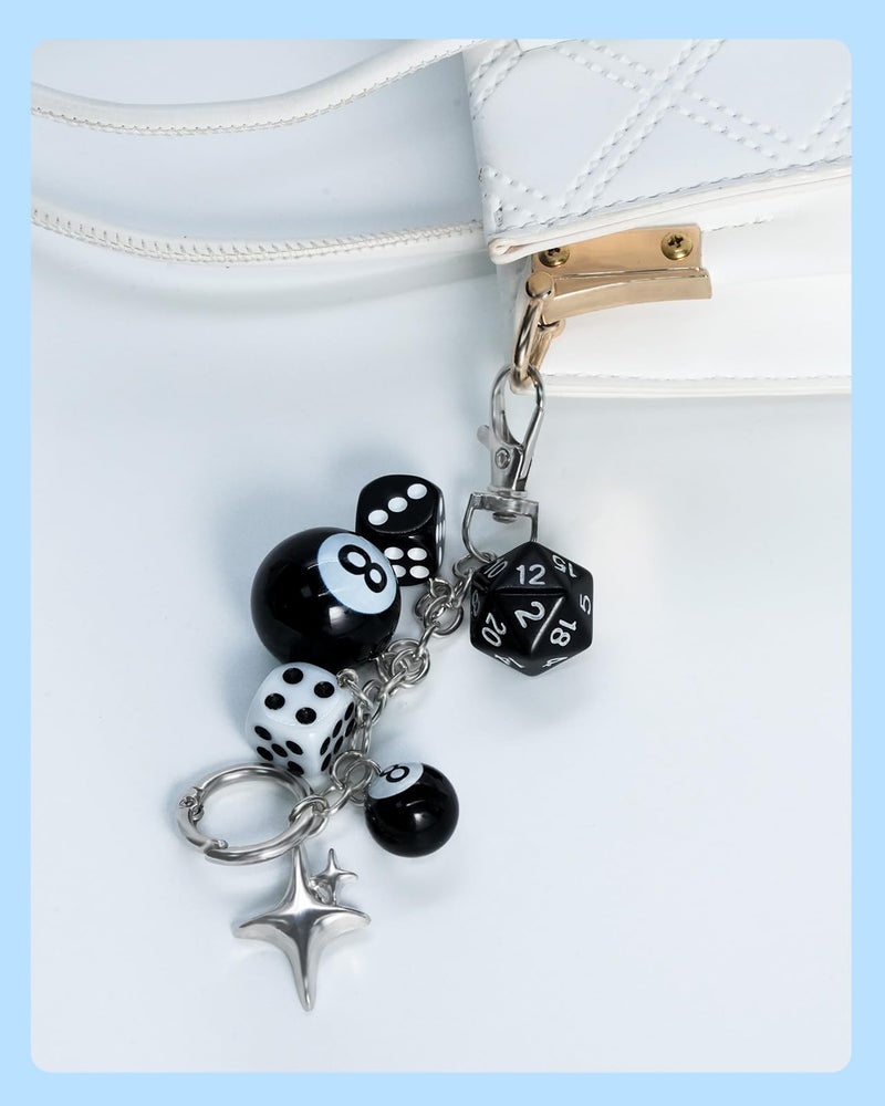 nylry 8 Ball Dice Bag Charms for Handbags Cut Keychains for Women Purse Charm Silver Aesthetic Y2K Keychain Accessories Black Cool Goth Keychain Charms for Purses Accessories-Ball&Dice - Image 2