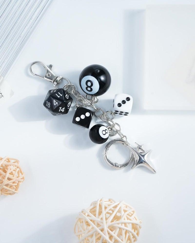 nylry 8 Ball Dice Bag Charms for Handbags Cut Keychains for Women Purse Charm Silver Aesthetic Y2K Keychain Accessories Black Cool Goth Keychain Charms for Purses Accessories-Ball&Dice - Image 5