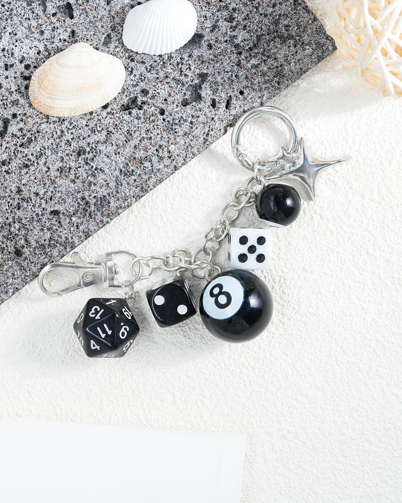 nylry 8 Ball Dice Bag Charms for Handbags Cut Keychains for Women Purse Charm Silver Aesthetic Y2K Keychain Accessories Black Cool Goth Keychain Charms for Purses Accessories-Ball&Dice - Image 4