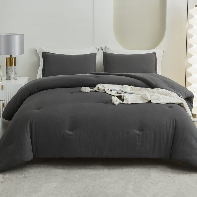 Litanika Litanika Grey Comforter Queen Size Set  Dark Gray Lightweight Plain Bedding Comforters Sets  All Season Fluffy Bed Set (90x90In Comforter & 2 Pillowcases)  - Image 5