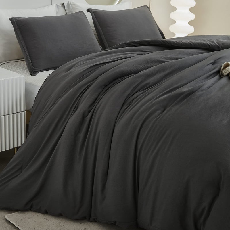 Litanika Litanika Grey Comforter Queen Size Set  Dark Gray Lightweight Plain Bedding Comforters Sets  All Season Fluffy Bed Set (90x90In Comforter & 2 Pillowcases)  - Image 1