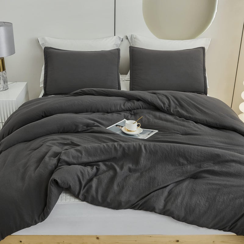 Litanika Litanika Grey Comforter Queen Size Set  Dark Gray Lightweight Plain Bedding Comforters Sets  All Season Fluffy Bed Set (90x90In Comforter & 2 Pillowcases)  - Image 3
