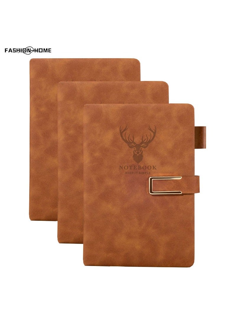 FASHION HOME 3 عبوات دفتر ملاحظات جلدية A5 مخططة مع مشبك مغناطيسي غلاف صلب مخصص 80 جرام 360 صفحة يوميات سميكة للرجال والنساء - Image 1