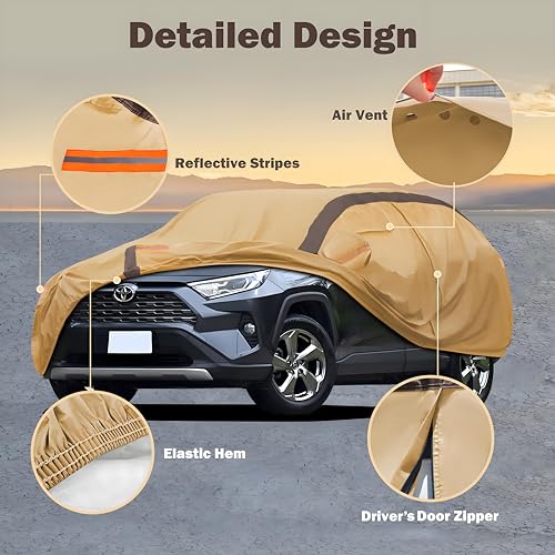 FSGRICH RAV4 Car Cover Waterproof All Weather Compatible with Toyota RAV4(2006-2024), Outdoor Anti-UV Sun Rain Protection Full Exterior Cover (Camel with Brown) - Image 2