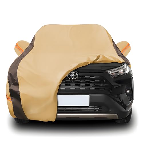 FSGRICH RAV4 Car Cover Waterproof All Weather Compatible with Toyota RAV4(2006-2024), Outdoor Anti-UV Sun Rain Protection Full Exterior Cover (Camel with Brown) - Image 1